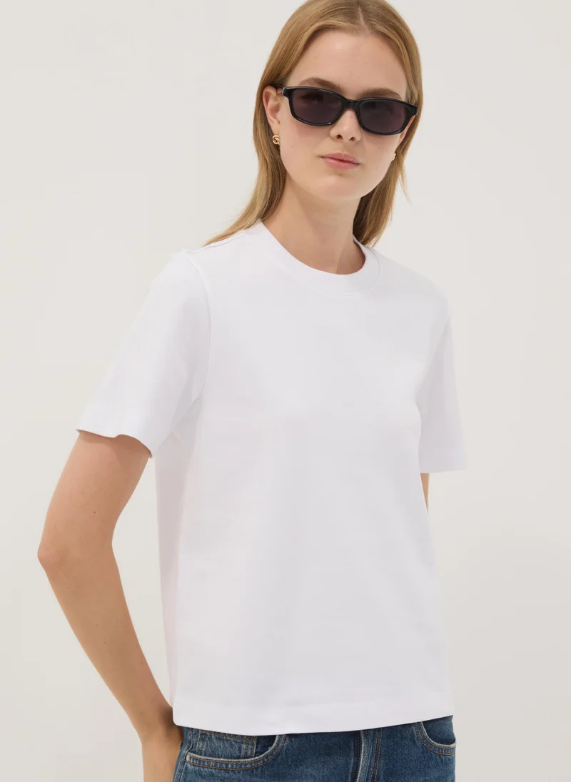 او في اس OVS White Relaxed-Fit Pure Cotton Short-Sleeve T-Shirt