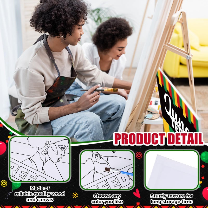 Sherr 20 Pcs Stretched Pre Drawn Canvas Afro Queen Black Art for Painting for Adults Outline Pre Drawn Stretched Cotton Canvas to Paint Party Set, 8 x 10'' (Juneteenth) - Image 3