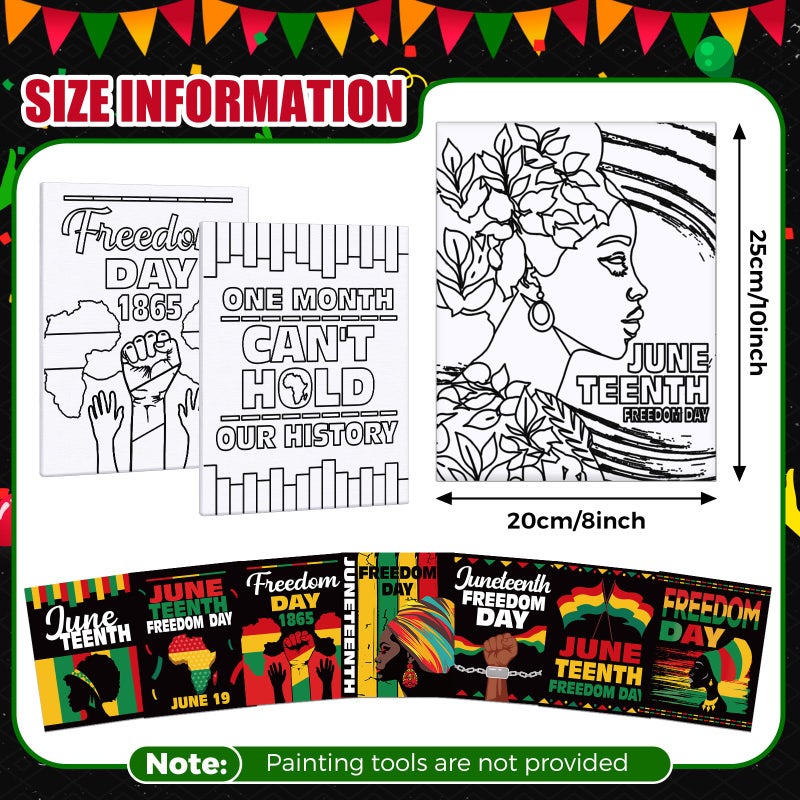 Sherr 20 Pcs Stretched Pre Drawn Canvas Afro Queen Black Art for Painting for Adults Outline Pre Drawn Stretched Cotton Canvas to Paint Party Set, 8 x 10'' (Juneteenth) - Image 2