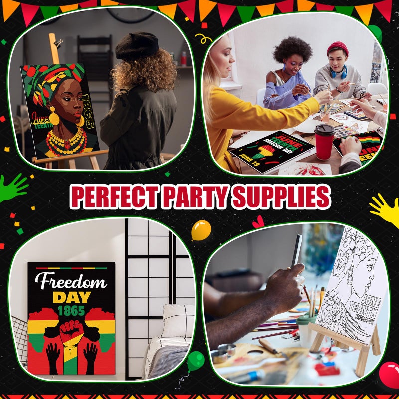 Sherr 20 Pcs Stretched Pre Drawn Canvas Afro Queen Black Art for Painting for Adults Outline Pre Drawn Stretched Cotton Canvas to Paint Party Set, 8 x 10'' (Juneteenth) - Image 5