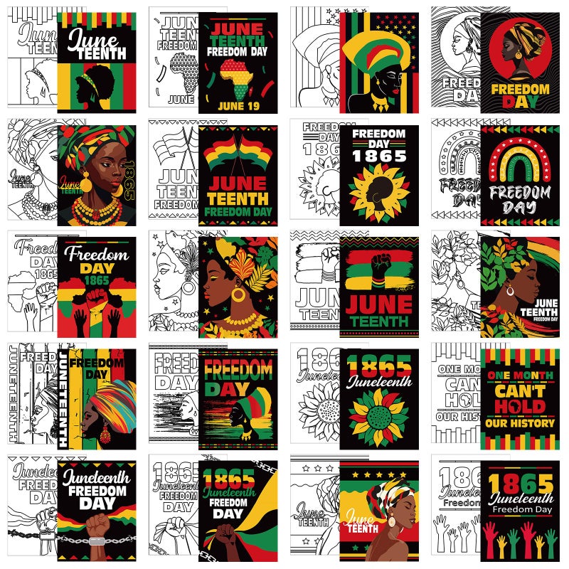 Sherr 20 Pcs Stretched Pre Drawn Canvas Afro Queen Black Art for Painting for Adults Outline Pre Drawn Stretched Cotton Canvas to Paint Party Set, 8 x 10'' (Juneteenth) - Image 1