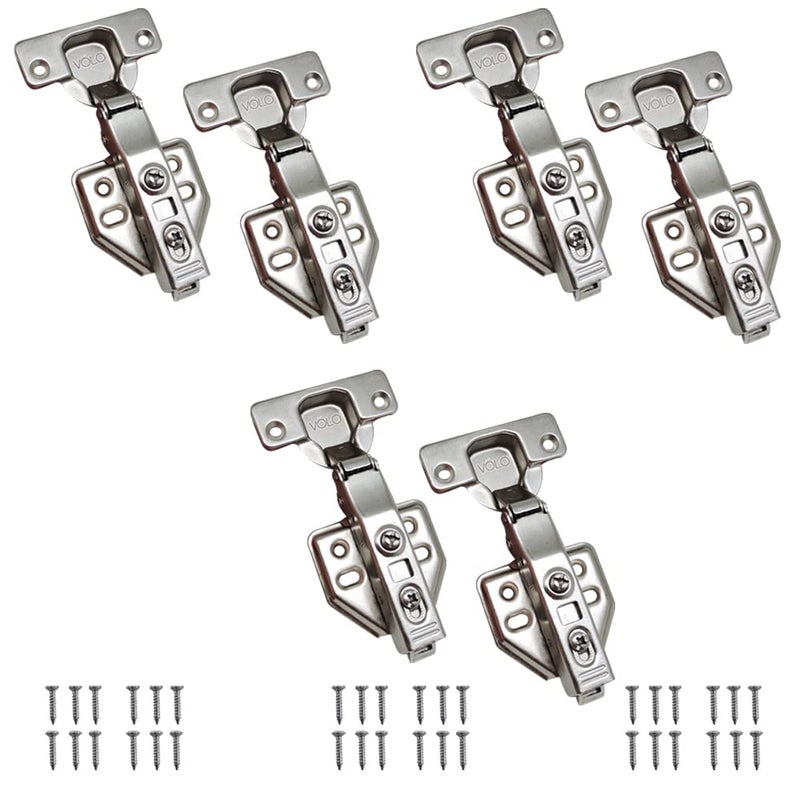 Volo European Style Steel Clip-on Soft Close Concealed Cabinet Hinges, 0 Crank- Full Overlay (Color : Silver) Pack of 3 Pairs - Image 1