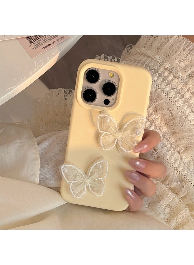 NIBEMINENT Three Dimensional Lace Bow Protective TPU Case Cover For iPhone 15, Butter Yellow