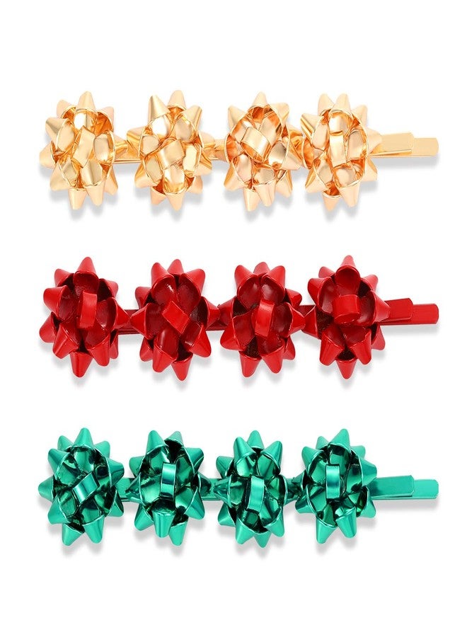HZEYN Christmas Hair Clips for Women Winter Holiday Wrap Bows Hair Clips Hairpin Festive Jewelry Barrette Headwear Accessories (3PACK Christmas Bows Gold) - Image 1