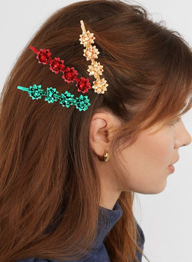 HZEYN Christmas Hair Clips for Women Winter Holiday Wrap Bows Hair Clips Hairpin Festive Jewelry Barrette Headwear Accessories (3PACK Christmas Bows Gold) - Image 3