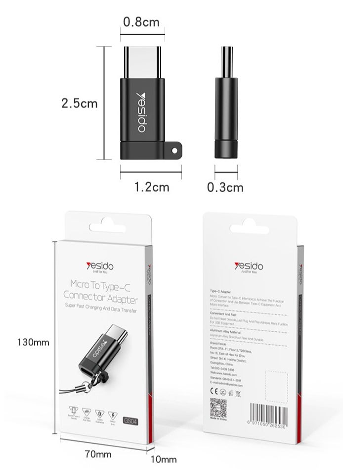 Yesido GS04 Micro to Type-C Adapter - OTG Adapter for Data Transfer and Charging (Compact, Durable, Fast Sync)