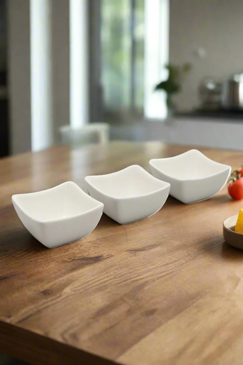 Redtag White Porcelain Square Bowl Set (3 Piece)