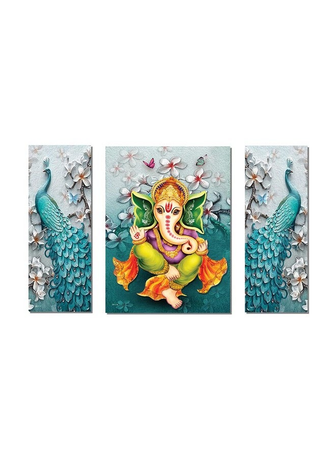 Rangoli New Shree Ganesha Ji & Beautiful Peacock Painting to Décor your Living Spaces Digital Reprint 29 cm x 43 cm (Pack of 1) - Image 1