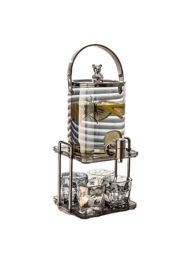 3.6L Glass Drink Dispenser with Stainless Steel Spigot and Stand, Beverage Container with 4 Glasses – Ideal for Lemonade, Iced Tea, Cold Water, Juice, and Party Use Gray - Image 1