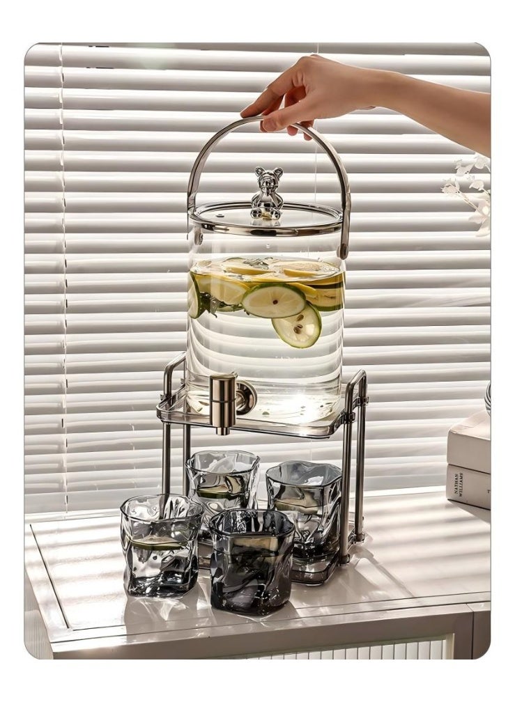 3.6L Glass Drink Dispenser with Stainless Steel Spigot and Stand, Beverage Container with 4 Glasses – Ideal for Lemonade, Iced Tea, Cold Water, Juice, and Party Use Gray - Image 3
