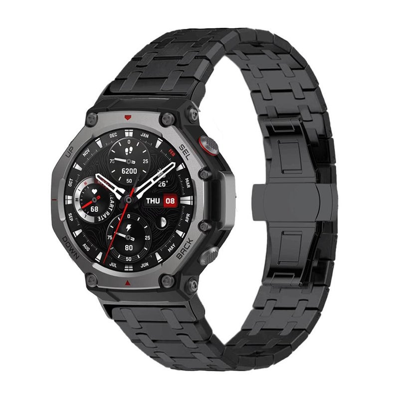 erorex For  Amazfit T-Rex 3 Butterfly Buckle Stainless Steel Watch Band(Black) - Image 1