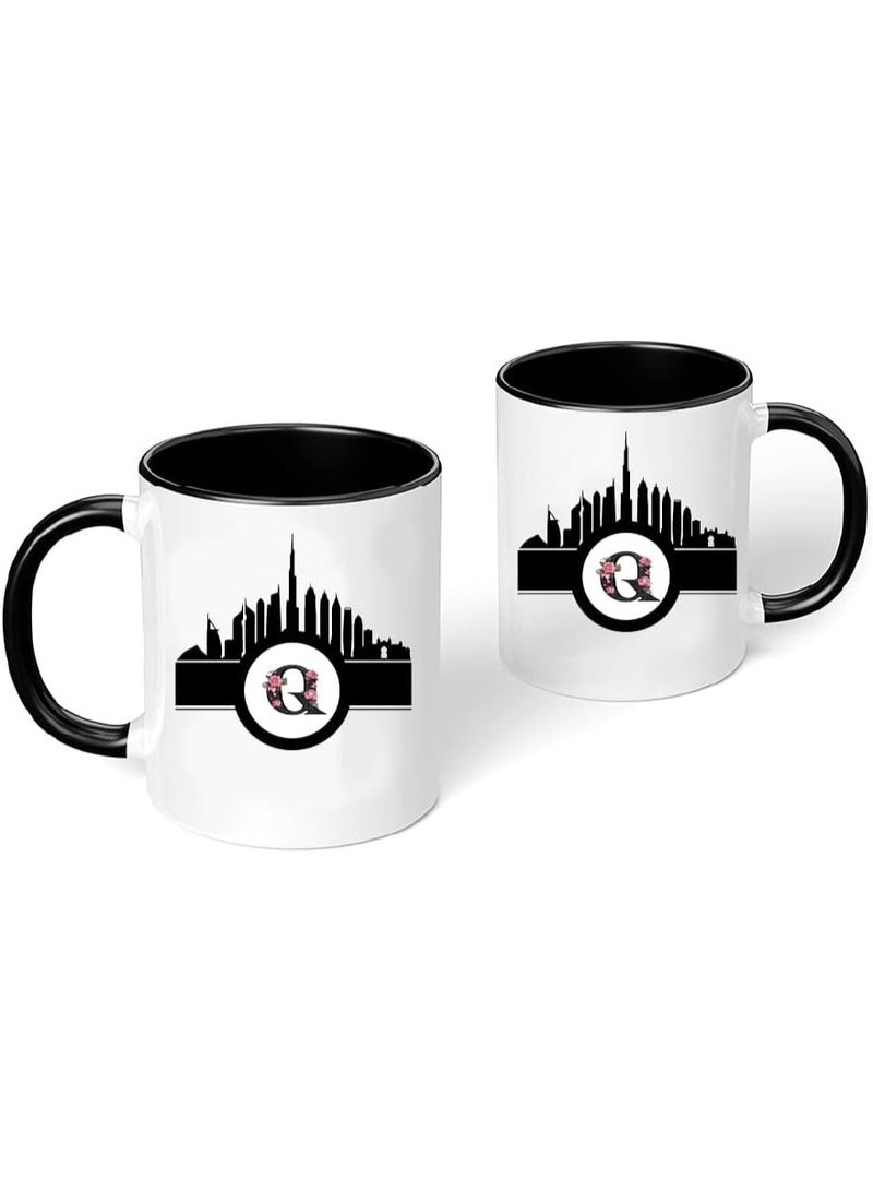 Dubai Skyline with Initial Monogram Black Coffee Mug-Perfect for Tea and Coffee Lovers-Dubai Skyline and Monogram Design-11 Oz - Image 2