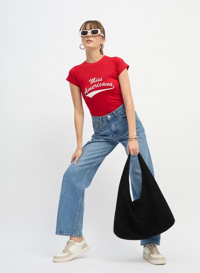 Sassafras Red Miss Americana Graphic Print Crop Top - Image 2