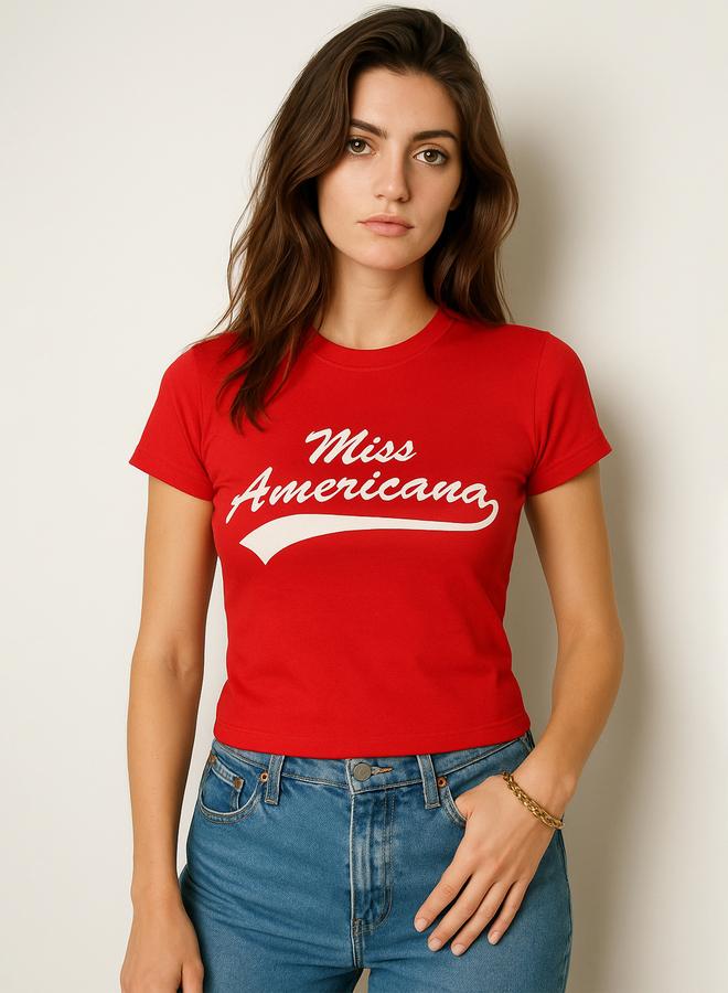 Sassafras Red Miss Americana Graphic Print Crop Top - Image 1