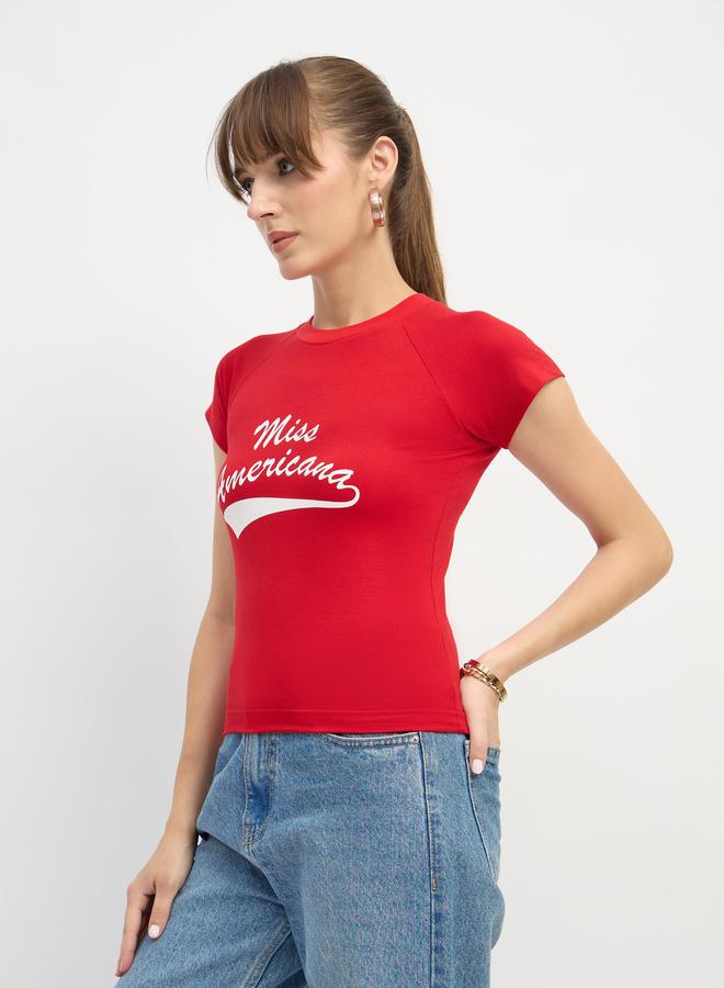 Sassafras Red Miss Americana Graphic Print Crop Top - Image 3