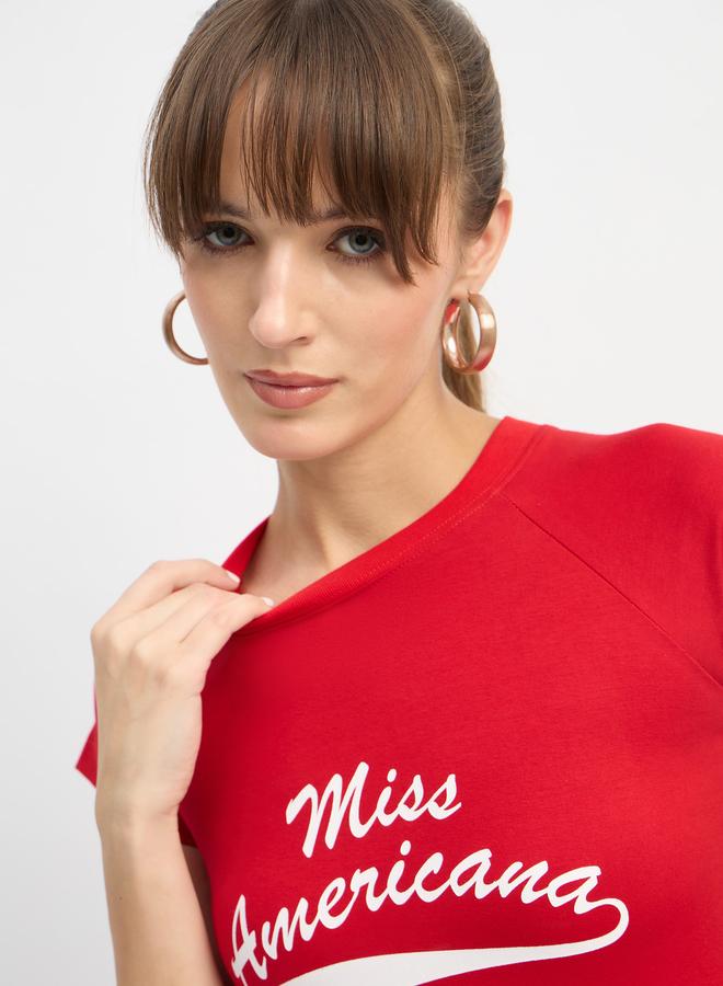 Sassafras Red Miss Americana Graphic Print Crop Top - Image 4