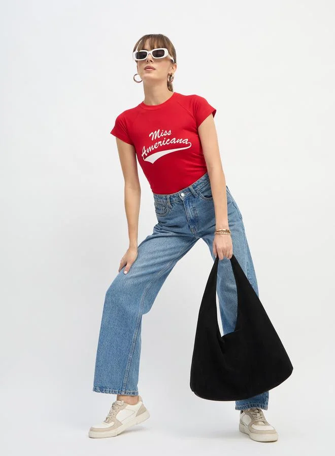 Sassafras Sassafras Red Miss Americana Graphic Print Crop Top