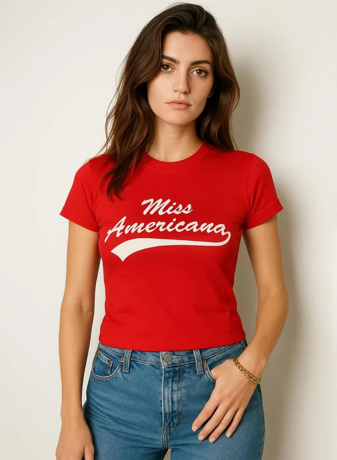 Sassafras Sassafras Red Miss Americana Graphic Print Crop Top