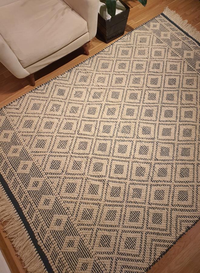 Kilim Studio Handmade Modern Dark Blue and Off White Kilim