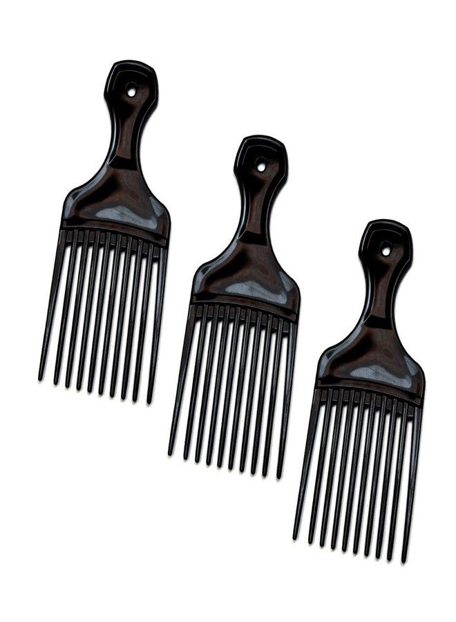 Luxxii (3 Pack) 5.25" Plastic Afro Pick Lift Hair Comb Detangle Wig Braid Hair Man Styling Comb (Black_B) - Image 1