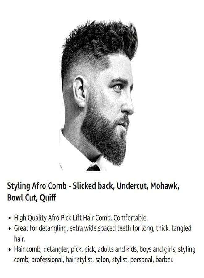 Luxxii (3 Pack) 5.25" Plastic Afro Pick Lift Hair Comb Detangle Wig Braid Hair Man Styling Comb (Black_B) - Image 4