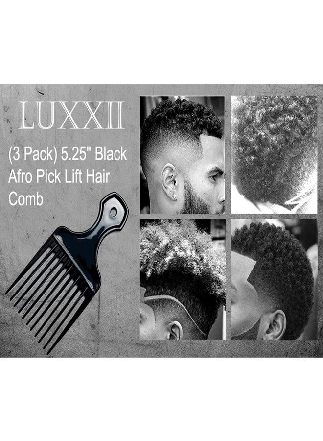 Luxxii (3 Pack) 5.25" Plastic Afro Pick Lift Hair Comb Detangle Wig Braid Hair Man Styling Comb (Black_B) - Image 2
