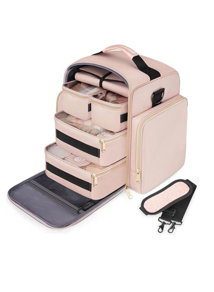 Travel cosmetic bag storage bag 4 removable boxes 1 jewelry finishing roll multiple storage bags cosmetic bag (pink) - Image 1