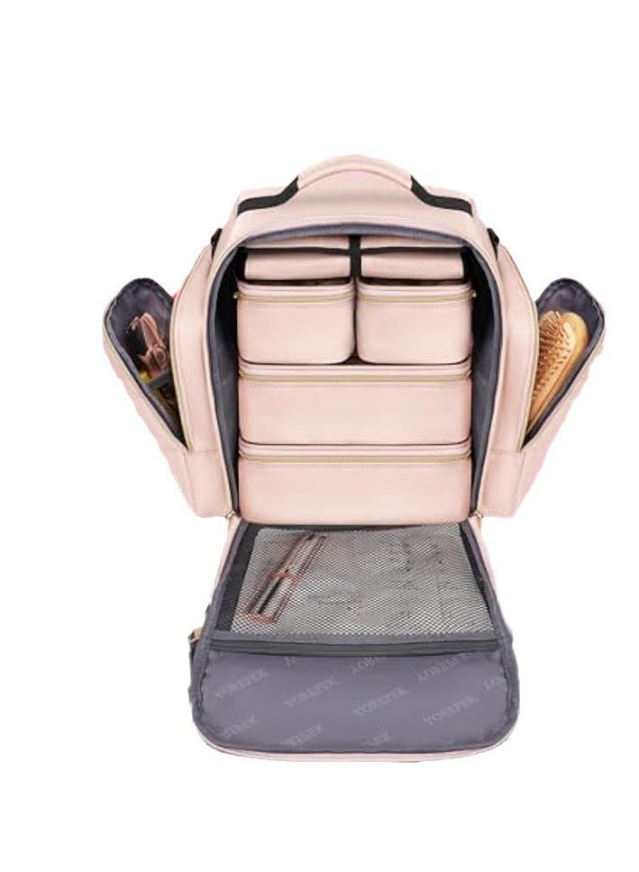 Travel cosmetic bag storage bag 4 removable boxes 1 jewelry finishing roll multiple storage bags cosmetic bag (pink) - Image 5