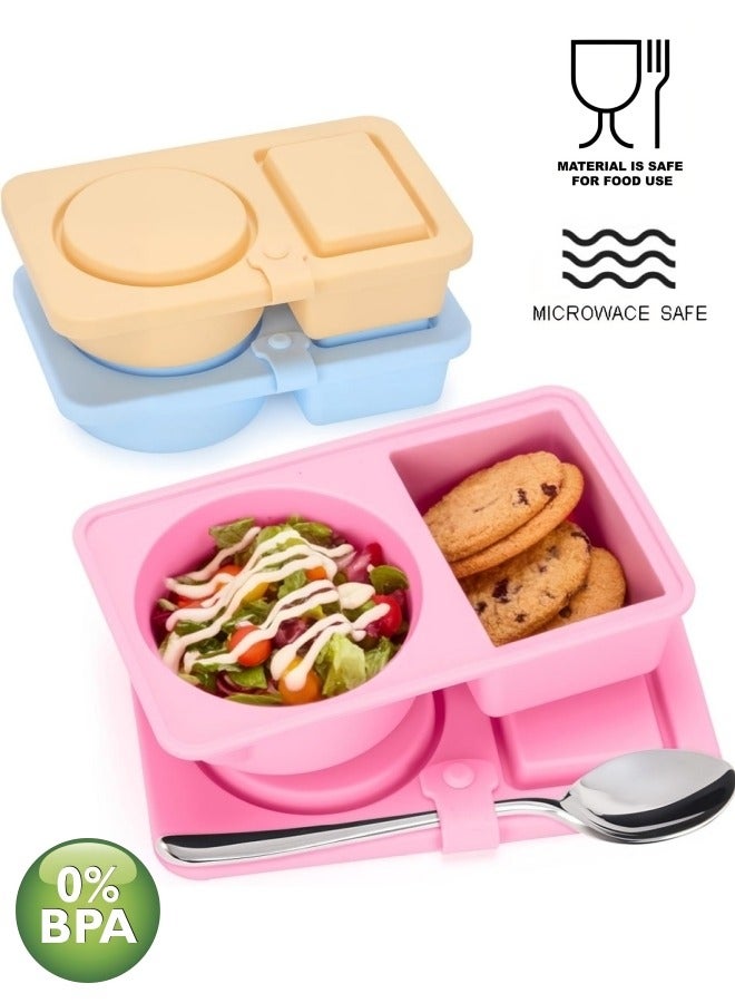 3-Pack Airtight Reusable Silicone Containers with Lids, Double Compartment Box Containers for Dates and Hummus, Multifunctional Portable Container, Salad Dressing Sauce Seasoning Container, Small Mini Food Hummus Snack Boxs for Travel, Office, Picnic, Gym, Ideal Gift for Friends & Family  - Image 1