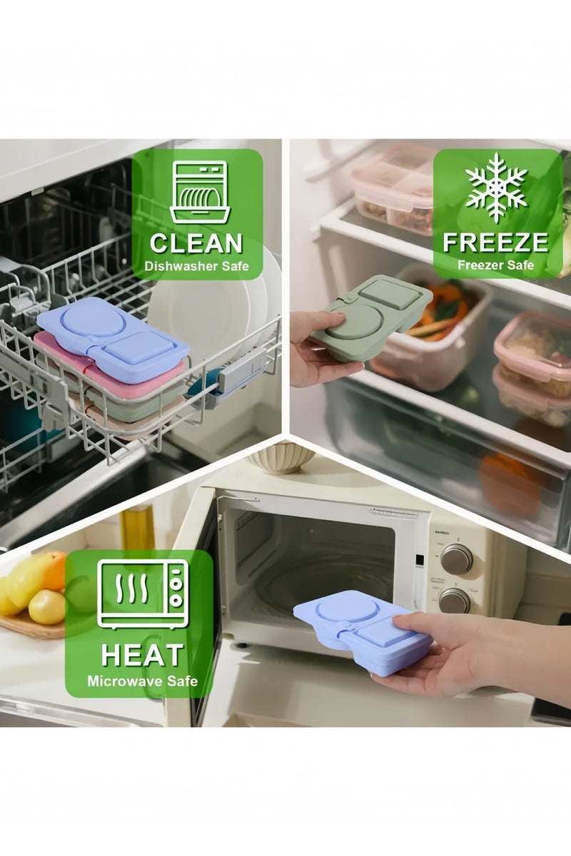 3-Pack Airtight Reusable Silicone Containers with Lids, Double Compartment Box Containers for Dates and Hummus, Multifunctional Portable Container, Salad Dressing Sauce Seasoning Container, Small Mini Food Hummus Snack Boxs for Travel, Office, Picnic, Gym, Ideal Gift for Friends & Family  - Image 2