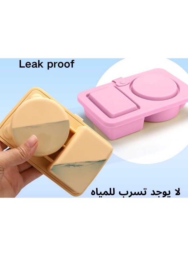 3-Pack Airtight Reusable Silicone Containers with Lids, Double Compartment Box Containers for Dates and Hummus, Multifunctional Portable Container, Salad Dressing Sauce Seasoning Container, Small Mini Food Hummus Snack Boxs for Travel, Office, Picnic, Gym, Ideal Gift for Friends & Family  - Image 4