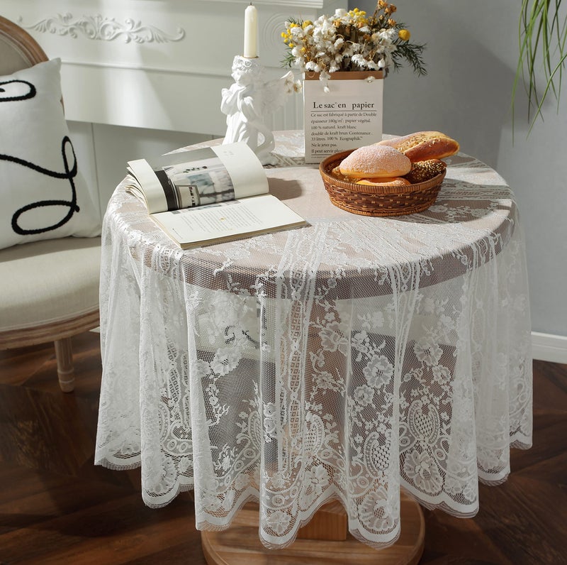 VIRFONOR Gorgeous Round Lace Tablecloth,Vintage Floral Embroidered Table Cloths, Chic Round Table Cover for Wedding Banquet HolidayDinner Tables 60INCH (White) - Image 2