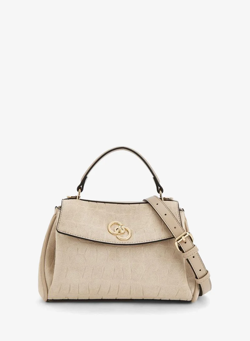 Suede Textured Satchel Bag With Detachable Strap