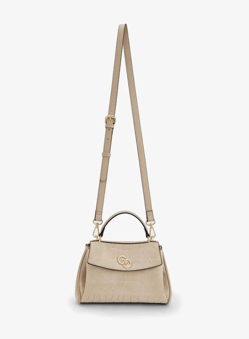 Celeste BEIGE Suede Textured Satchel Bag With Detachable Strap for Women | Best Price UAE
