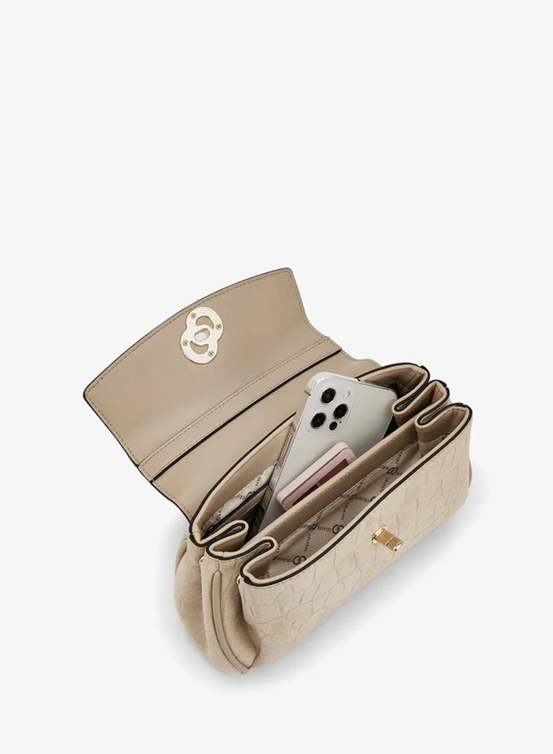 Celeste BEIGE Suede Textured Satchel Bag With Detachable Strap for Women | Best Price UAE