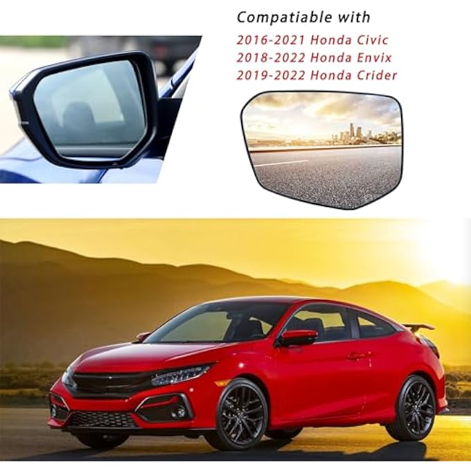 rayihni Left Driver Side Mirror Glass Replacement For 20162021 Honda Civic 20182022 Honda Envix 20192022 Honda Crider  For Honda Civic Envix Crider Side Mirror Glass With Rear Holder - Image 3