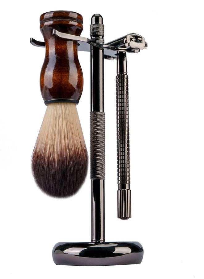 Grandslam Shaving Kit for Men, Safety Razor with 10 Blades, Shaving Brush, Stand and Soap Cream, Stainless Steel Bowl, Canvas & Leather Dopp Kit Gift Set - Image 3