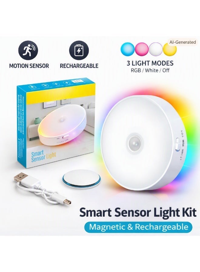 Motion Sensor RGB Night Light – Rechargeable – Magnetic – For Stairs, Kitchen & Bedroom - Image 2