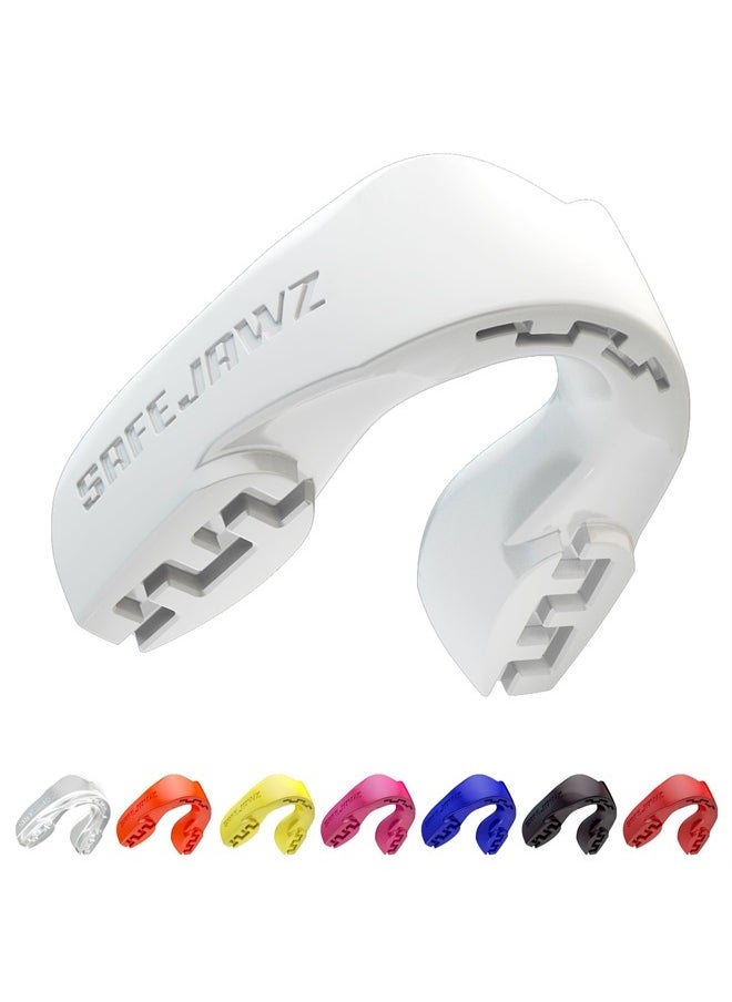 SAFEJAWZ Mouthguard Slim Fit, Adults and Junior Mouth Guard with Case for Boxing, Basketball, Lacrosse, Football, MMA, Martial Arts, Hockey and All Contact Sports (White, Adult)  - Image 1