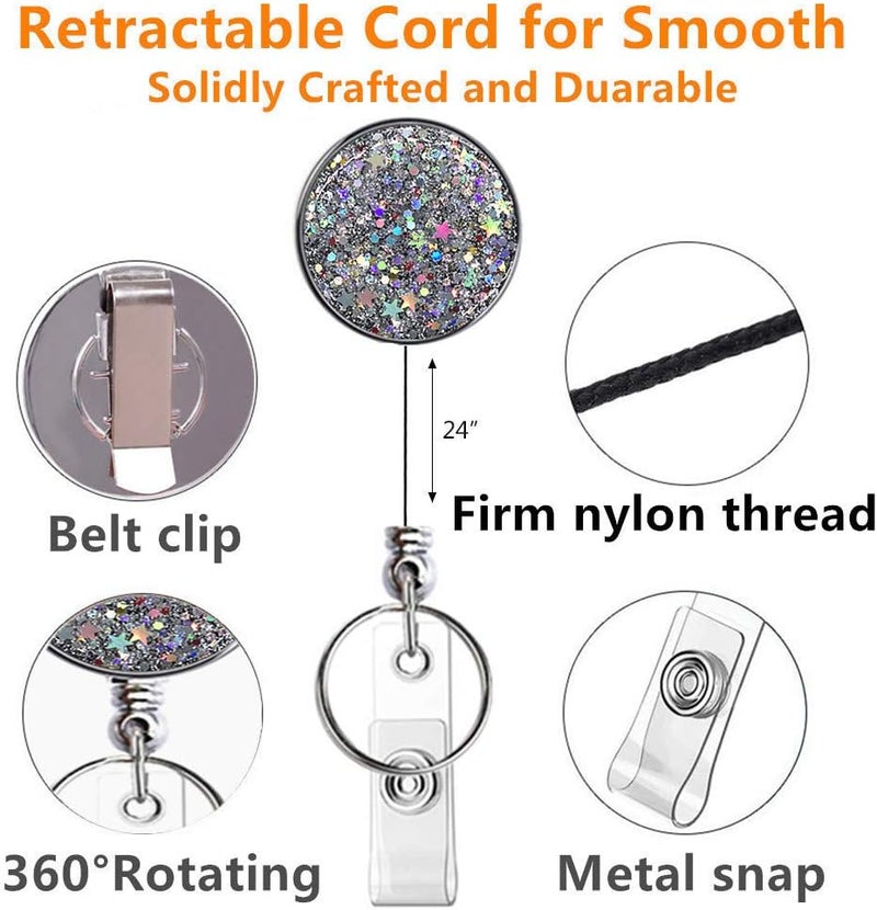 Boutilon Retractable Badge Holder, Retractable Badge Reels,Lightweight Plastic Badge Reel Card Holder with Key Ring Backing Belt Clip for Nurse,Volunteer,Teacher,Student(Pretty Golden Sliver Pink) - Image 2
