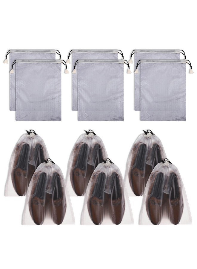 Kuber Industries Kuber Industries Shoe Cover Bag | Travel Shoe Storage Bags | PVC Storage Bags | Drawstring Shoe Cover | Transparent Shoe Storage Organizer | Lining-Design | Pack of 12 | White - Image 1