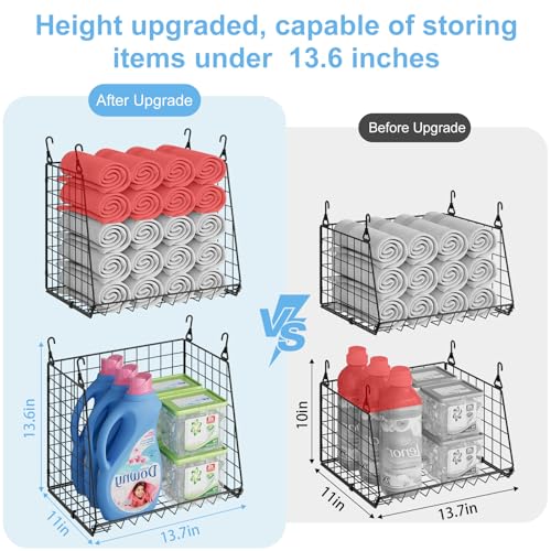 Sonyabecca 3Pack ExtraTall 136 Hanging Laundry Basket Organizer Foldable Wire Shelf with 360 Rotating Hooks Reinforced Height Durable SpaceSaving Laundry Room Closet Organizer White Patent - Image 3