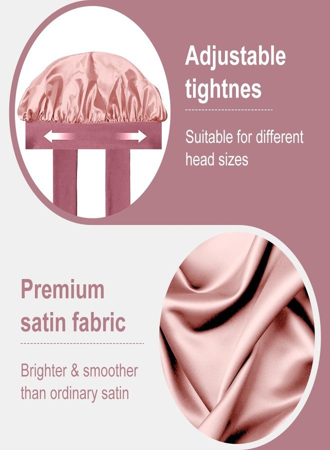 Merdia Satin Hair Bonnet for Women with Soft Elastic Tie Band | Elastic and Reusable Shower Hair Caps | Satin Bonnet for Sleeping Women, Shower Caps | Double Layers Hair Cap | 15 Inches, Dark Pink - Image 3
