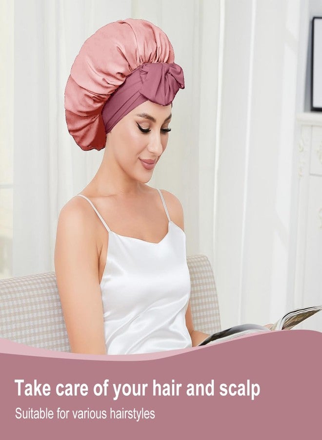 Merdia Satin Hair Bonnet for Women with Soft Elastic Tie Band | Elastic and Reusable Shower Hair Caps | Satin Bonnet for Sleeping Women, Shower Caps | Double Layers Hair Cap | 15 Inches, Dark Pink - Image 5