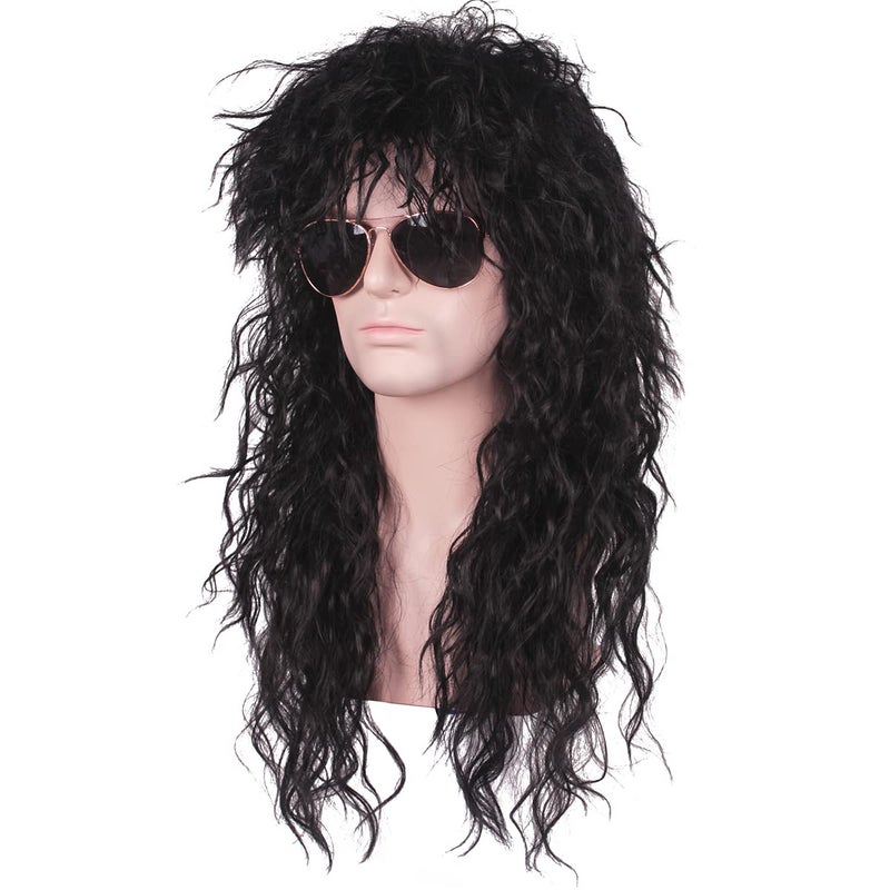 ColorGround Long 80s Fashion Smart Rocker Style Wig (Black with Tattoo Arm) - Image 2