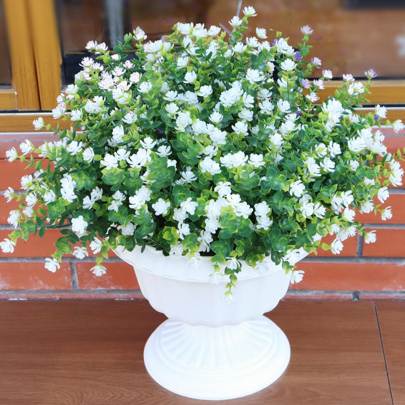 BCBLF No Fade Artificial Flowers Outdoors, 16 Bundles Realistic Floral Greenery Plants UV-Anti Plants Fake Boxwood for Outdoor Indoor Home Garden Porch and Window Box DÃ©cor â€“ White - Image 1