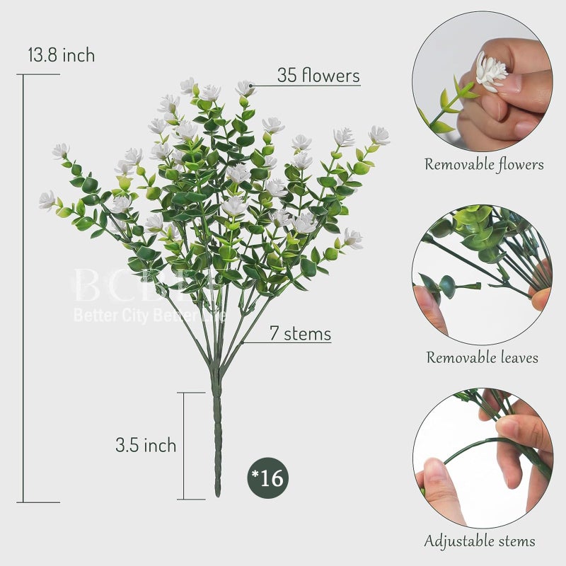 BCBLF No Fade Artificial Flowers Outdoors, 16 Bundles Realistic Floral Greenery Plants UV-Anti Plants Fake Boxwood for Outdoor Indoor Home Garden Porch and Window Box DÃ©cor â€“ White - Image 2