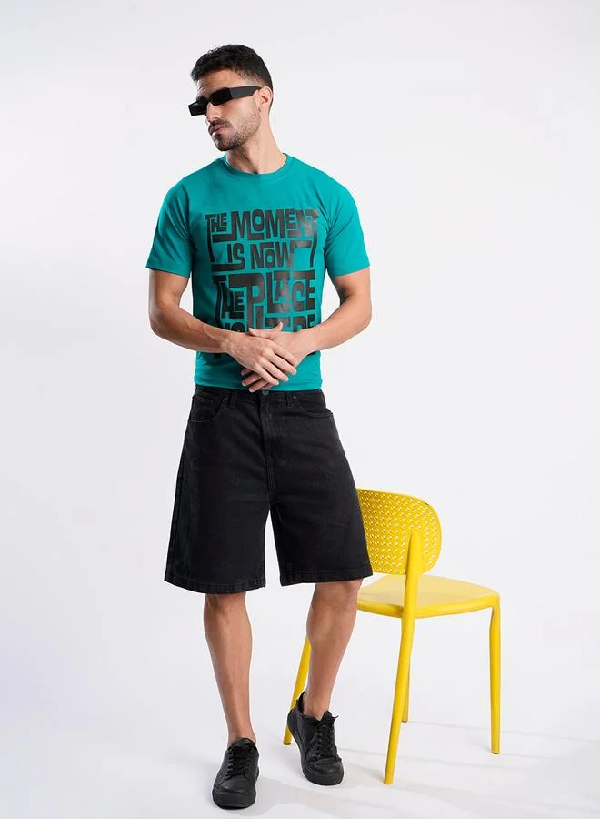 Styli Men Black Relaxed Fit Denim Shorts By Bene Kleed