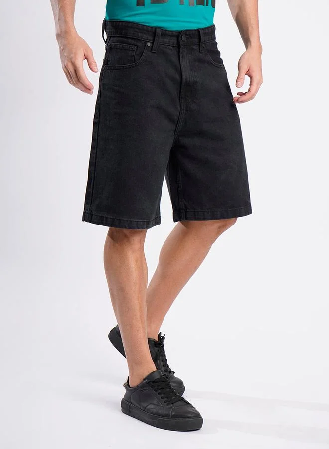 Styli Men Black Relaxed Fit Denim Shorts By Bene Kleed
