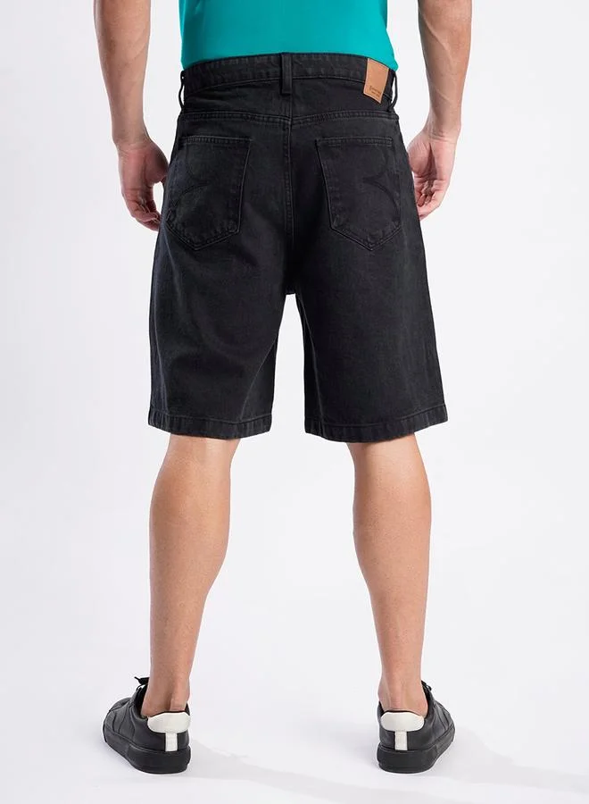 Styli Men Black Relaxed Fit Denim Shorts By Bene Kleed